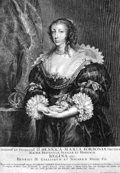 Portrett av Henrietta Maria (1609-69) dronning av England, gravert av Pieter de Jode (1606-c.1674) 1632 (gravering) av Anthony van (after) Dyck