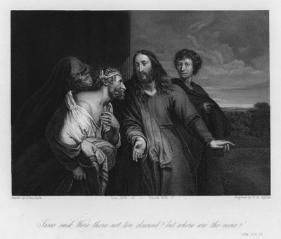 Den spedalske som herliggjør Gud, Lukas XVII av Anthony van (after) Dyck