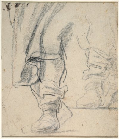 En manns støvlettbein og kappe faller ned (svart og rødt kritt på papir) av Anthony van Dyck