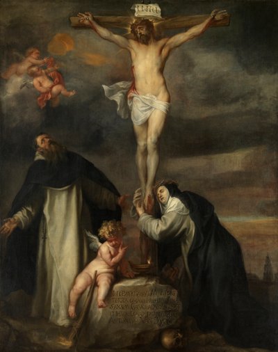 Kristus på korset med Saint Catherine of Siena, Saint Dominic og en engel av Anthony van Dyck