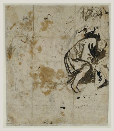 Partial Study of the Entombment (verso) (1617-18) (Sort kritt, penn og brunt blekk, brun og rødlig vask, rød og blå kritt og hvit gouache-forhøyelse) av Anthony van Dyck