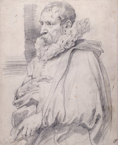 Pieter Brueghel den yngre (svart kritt på hvitt papir) av Anthony van Dyck