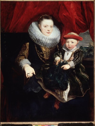 "Portrett av en ung kvinne med et barn" (hun bærer et jordbær) Maleri av Sir Anthonis (Anton eller Antoon) van Dyck (1599-1641) 1618 Mål 131x102 cm Eremitasjens museum, St. Petersburg (Saint-Petersburg) av Anthony van Dyck
