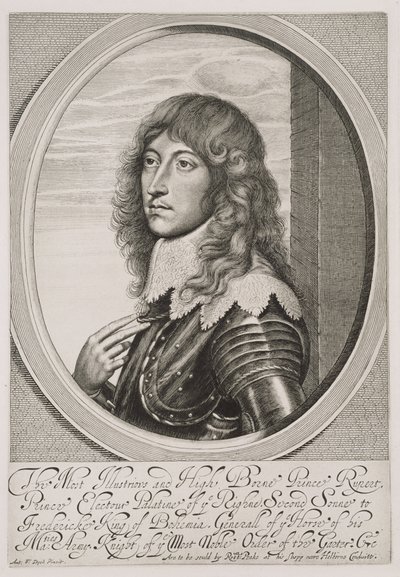 Portrett av prins Rupert (1619–82) grev Palatine av Rhinen og hertugen av Bayern, gravert av William Faithorne (1616–91) av Anthony van Dyck
