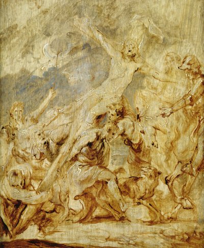 Skisse av løfting av korset, 1630 (olje og grisaille på tre) av Anthony van Dyck