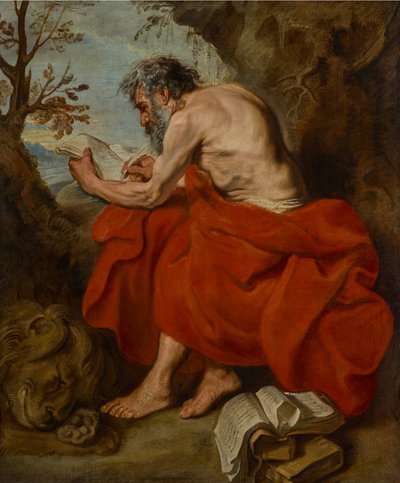 St. Hieronymus som eremitt i et landskap, lesende av Anthony van Dyck