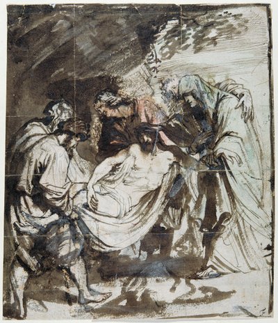 Study for the Entombment, ca. 1617-18 (penn og blekk over kritt med vask og gouache på papir) av Anthony van Dyck