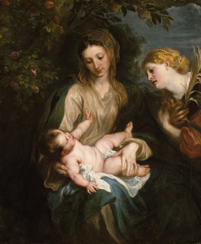 Jomfru og barn med Saint Catherine of Alexandria, ca. 1630. av Anthony van Dyck