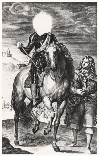 Hodeløst rytterportrett opprinnelig av Louis av Frankrike, gravert av Pierre Lombard (1612-80) (se 105377-8) av Anthony van after Dyck