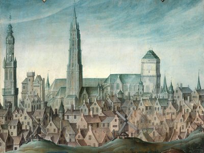Detalj av portrett av Juan Pardo II og hans koner Anna Ingenieulandt og Maria Anchemant av Anthuenis (1536 1613) Claeissins or Claeissens