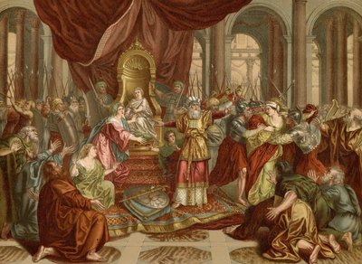 Athalias fall (farge litho) av Antoine (after) Coypel