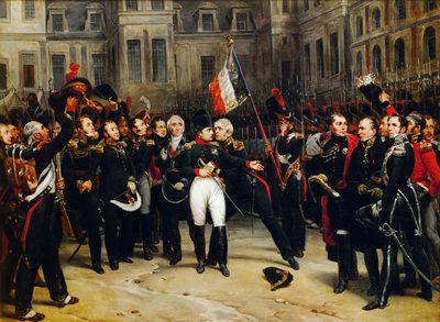 Napoleons farvel til den keiserlige garde på gårdsplassen til slottet i Fontainebleau 20. april av Antoine Alphonse Montfort
