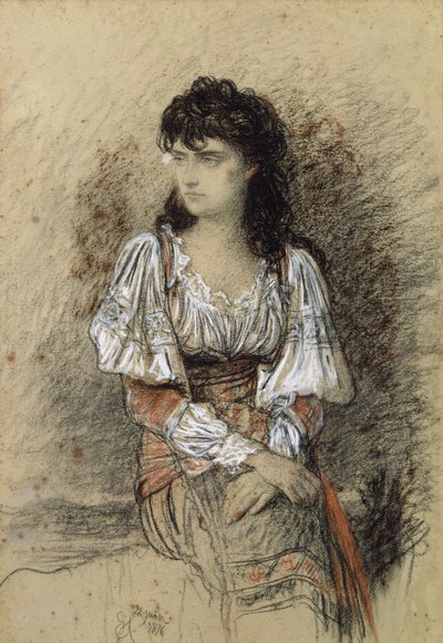 A Dressed Up Peasant, 1876 (akvarell og blyant på papir) av Antoine Auguste Ernest Herbert or Hebert