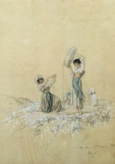 The Winnowers, 1866 (blyant og fargestift på papir) av Antoine Auguste Ernest Herbert or Hebert