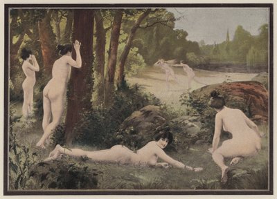 Spille spill på landsbygda (farge litho) av Antoine Auguste Thivet