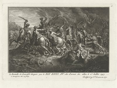 Utsikt over slaget ved Lauffeldt (Lafeld, nær Maastricht) 2. juli 1747 under den østerrikske arvefølgekrigen av Antoine Benoist