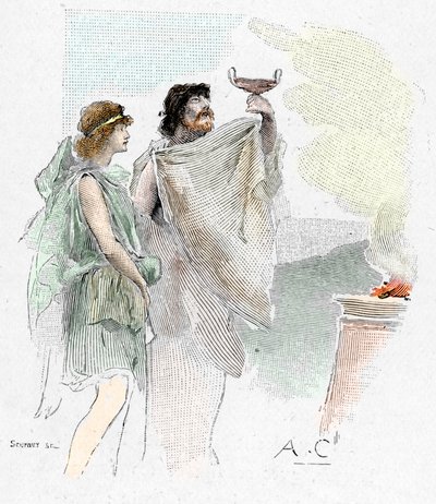 Odyssee d'Homere: """ Pisistrate sønn av Nestor foreslår en Telemaque en kopp vin i Pylos" (Peisistratus (Peisistratos eller Pisistratus), sønn av nestor ønsker telemachus velkommen i Pylos med en kopp vin) Illustrasjon av Antoine C av Antoine Calbet