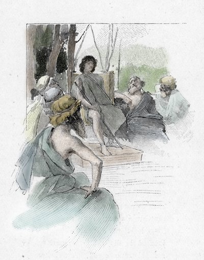 Odyssee of Homere: Singing II: Telemaque gjenforener forsamlingen til gamle grekere og lytter til talen til Egyptios hvis sønn Antiphus dro sammen med Ulysses (Odyssey av Homer: Telemachus kaller en forsamling av borgere i Ithaca for å diskutere hva som bø av Antoine Calbet