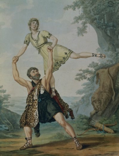 Andre Jean-Jacques Deshayes og James Harvey d'Egville i Ballet-Pantomime 'Hercules and Deianeira', pub. 1804 av Antoine Cardon