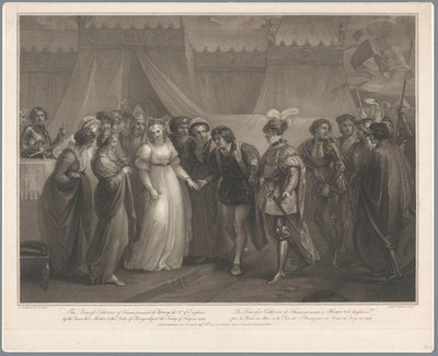 Catherine van Valois og konge Hendrik V van Engeland, 1420 Prinsessen Catherine av Frankrike presenterte Henrik den 5. av England (...) i 1419 / La Princesse Catherine de France (...) (tittel på objekt) av Antoine Cardon