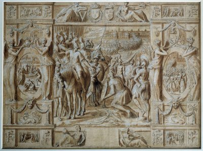 Milanos underkastelse Troppene til Francois I tok byen Milano etter seier i slaget ved Marignan i 1515. Tegning i penn og vask av Antoine Caron (1521-1599) Paris fra 1500-tallet, Louvre-museet av Antoine Caron