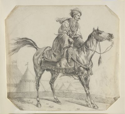 En mameluke som setter seg på hesten (svart kritt på papir) av Antoine Charles Horace Vernet