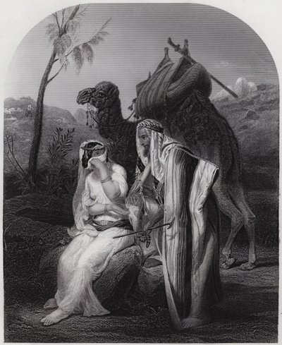 Rebekka mottar Isaks gaver (gravering) av Antoine Charles Horace Vernet