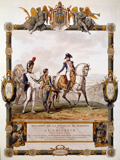 Frontispice av forholdet til slaget ved Marengo 14. juni 1800: Marechal Berthier viser kampstrategien ved Napoleon I. Illustrasjon av Antoine Dit Carle Vernet (1758-1836) av Antoine Charles Horace Vernet