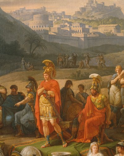 Begravelsesleker til ære for Patrocles, detalj om greske helter, ca. 1790 olje på lerret se også 346198 av Antoine Charles Horace Vernet