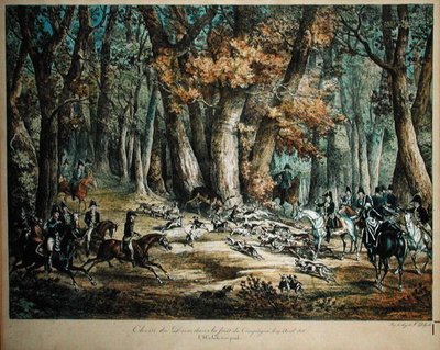 Jakt på hjort i skogen ved Compiegne, 27. april 1818 av Antoine Charles Horace Vernet