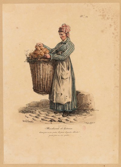 Kakeselgeren, nummer 34 fra The Cries of Paris-serien, gravert av Francois Seraphin Delpech (1778-1825) av Antoine Charles Horace Vernet