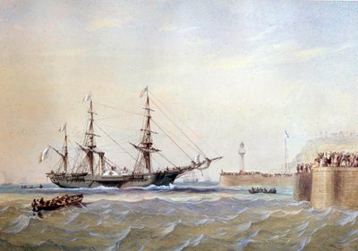Hjulskip som returnerer til havnen i Le Havre på 1800-tallet Akvarell av Antoine Desire Heroult (1802-1853) Paris fra 1800-tallet, Musee de la Marine av Antoine Desire Heroult