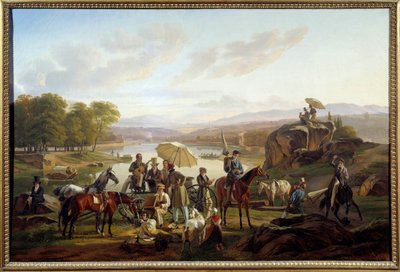 Stopp for Lyon-artister på Barbe Island i Lyon Malere og musikere hviler under en ridetur. Maleri av Antoine Duclaux (1783-1868) 1824 Søn. 0,86x1,31 m Lyon, Musee des Beaux Arts av Antoine Duclaux