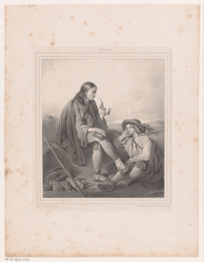 Rørrøykende mann og gutt i landskap av Antoine Franciscus Cornelis Hoffmann
