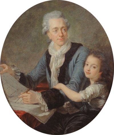Portrett av arkitekten Claude Nicolas Ledoux 1736-1806 med sin datter, ca 1782. av Antoine François . Callet