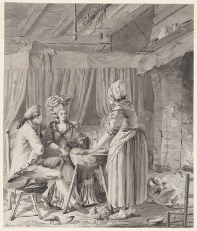 Elegant par lunsjer i en hytte på landet av Antoine François Sergent