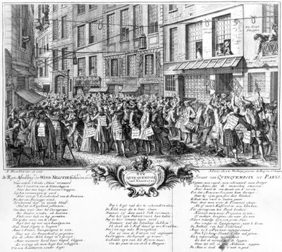 Investorer foran Banque Royales hovedkvarter i Rue Quincampoix, Paris, 1720 av Antoine Humblot