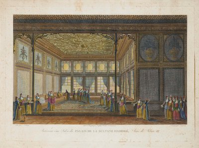 Interiør i palasset til prinsesse Hatice Sultan, halvsøster til Sultan Selim III, ca. 1810. av Antoine Ignace Melling