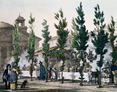 Matfrityrkokere på Pantheon under St. Joseph-festen, gravering av Antoine Jean-Baptiste Thomas (1791-1834) fra Un an a Rome et dans ses environs (Ett år i Roma og i omegn), Frankrike av Antoine Jean-Baptiste Thomas
