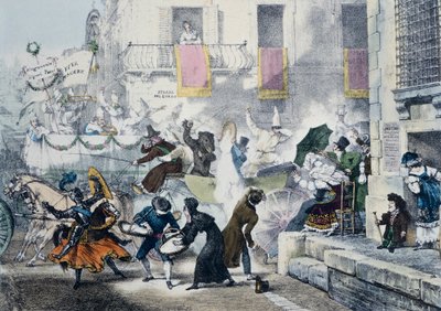 Kaster konfetti under karnevalet i Roma, av Antoine-Jean-Baptiste Thomas (1791-1833), Italia av Antoine Jean-Baptiste Thomas