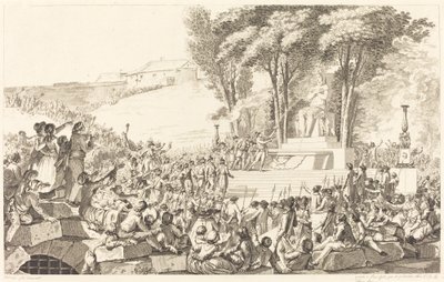Fornyelsesfontenen på ruskene av Bastillen, 10. april 1793 av Antoine Jean Duclos after Charles Monnet