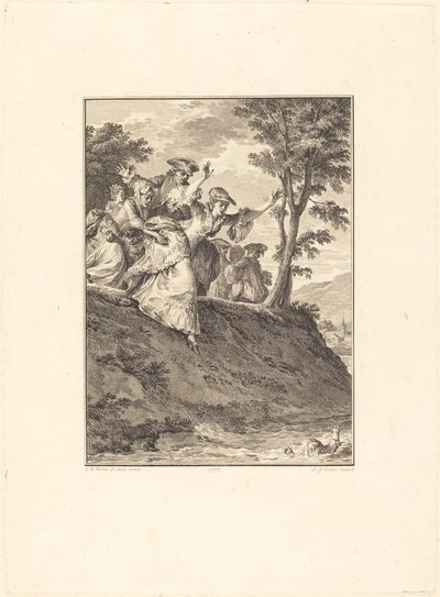 Hun skynder seg etter ham av Antoine Jean Duclos after Jean Michel Moreau