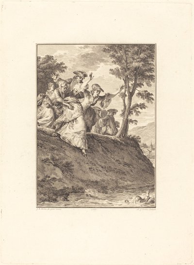 Hun skynder seg etter ham av Antoine Jean Duclos after Jean Michel Moreau