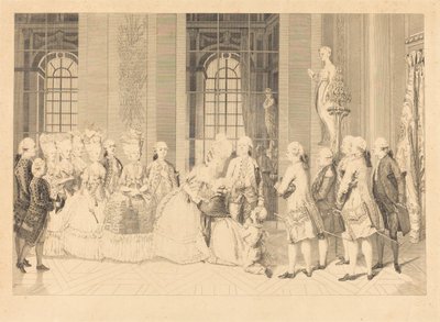 Dronningen kunngjør til Mrs. av Bellegarde av dommerne og friheten til mannen hennes i 1. mai av Antoine Jean Duclos after vicomte Charles Henri Desfosses