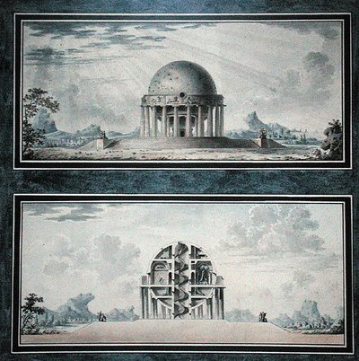 Design for a House for a Cosmopolite, 1783 (wc på papir) (detalj) (se også 195241-195242, 196725-196726) av Antoine Laurent Thomas Vaudoyer