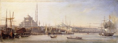 Det gylne horn med Suleimaniye og trosmoskeene, Konstantinopel av Antoine Leon Morel Fatio