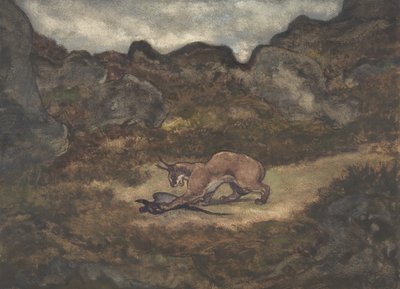 Karakal og fasan, 1810-75. av Antoine Louis Barye