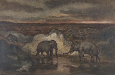 Elefanter ved et basseng, 1810-75. av Antoine Louis Barye