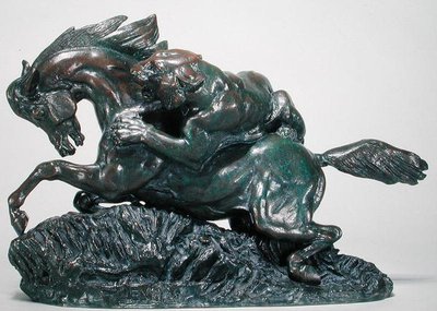 Hest overrasket av en tiger (bronse) av Antoine Louis Barye