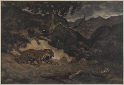 Jaguar Discovering a Snake, ca. 1840 (wc på papir) av Antoine Louis Barye